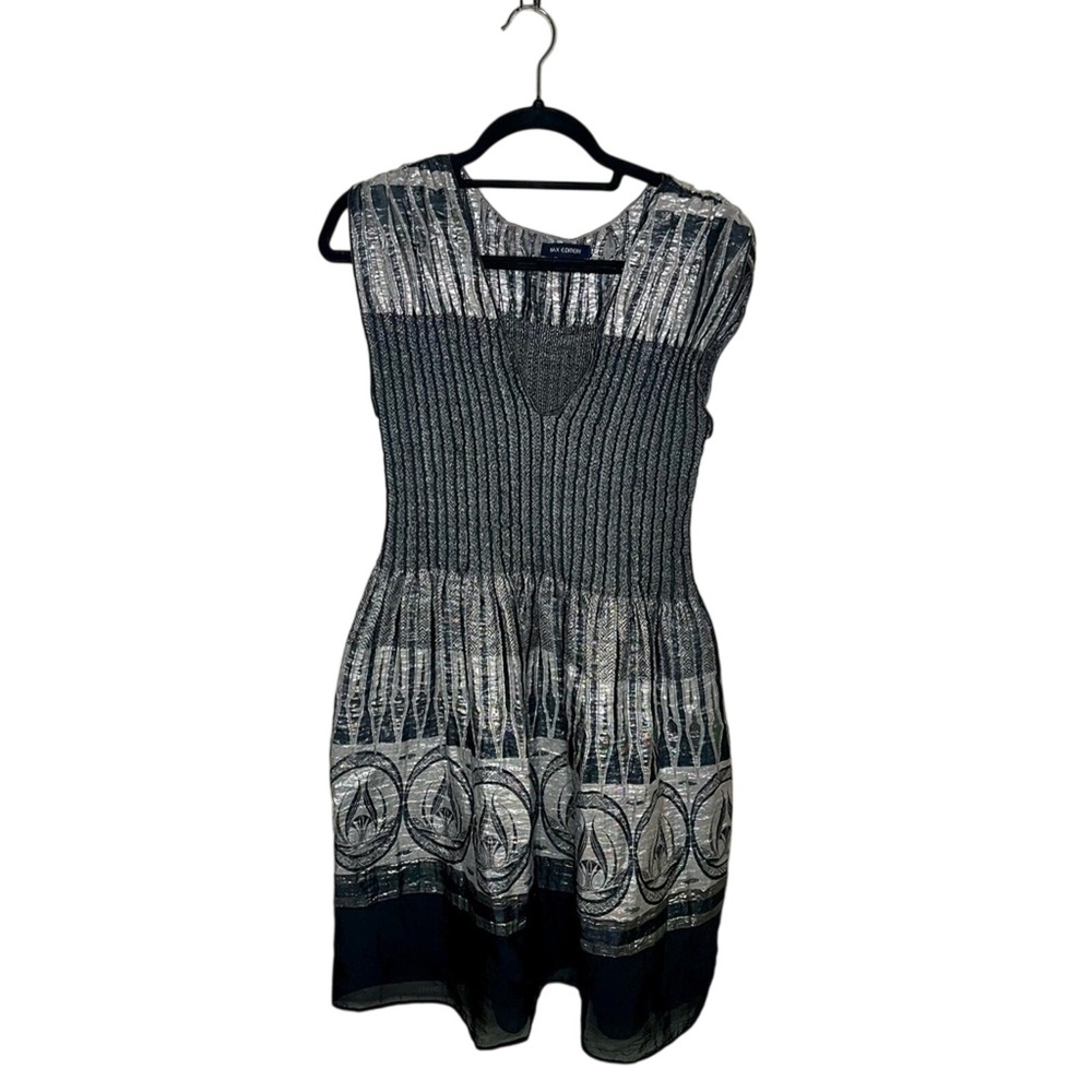 Max Edition Metallic Silver Black Sleeveless Dress Size L Whimsigoth Graduation